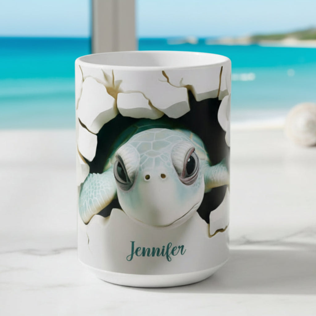 Mug with a turtle design that can be personalized.