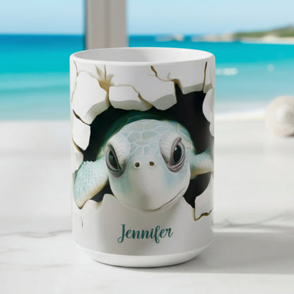 Mug with a turtle design that can be personalized.