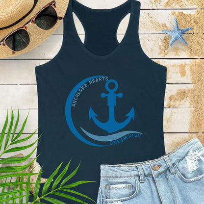 Anchored Hearts Tank Top  Tank Top 2XL-Solid-Midnight-Navy Everythings Beachy