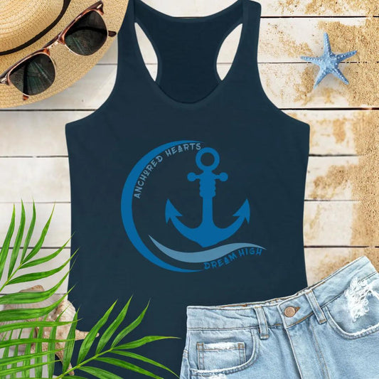 Anchored Hearts Tank Top  Tank Top 2XL-Solid-Midnight-Navy Everythings Beachy