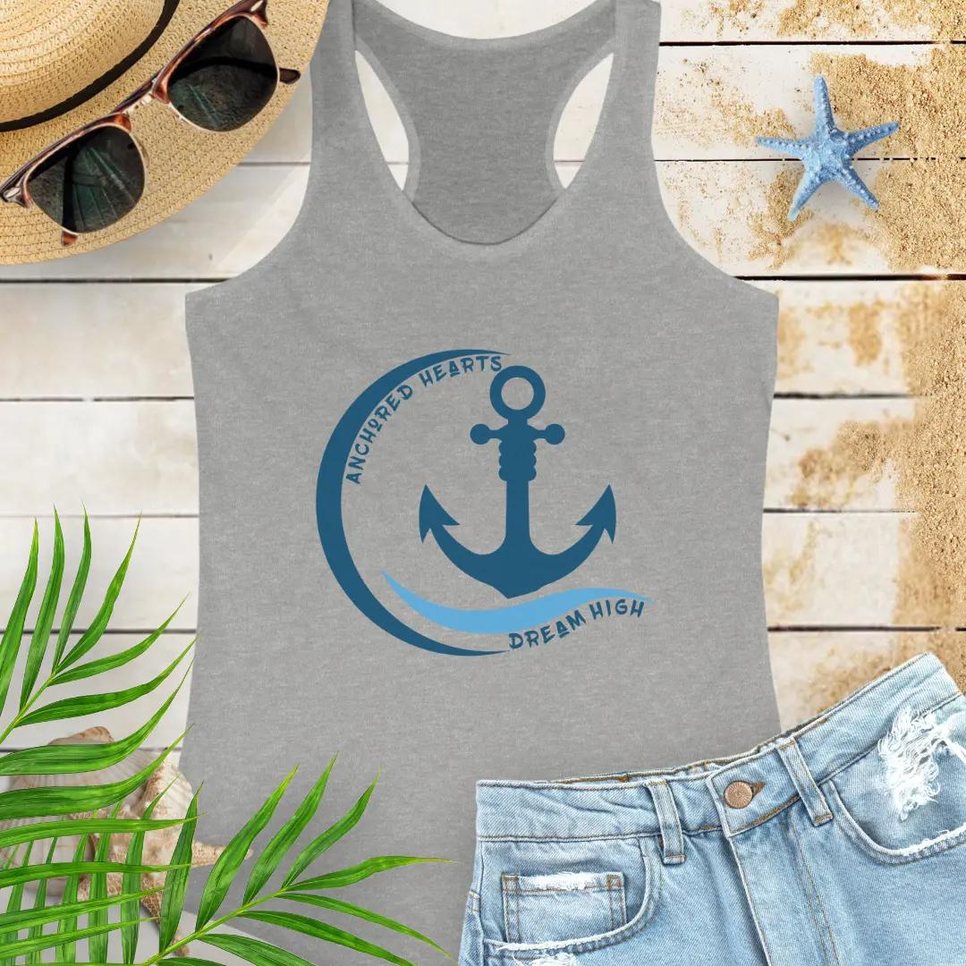 Anchored Hearts Tank Top  Tank Top XL-Heather-Grey Everythings Beachy
