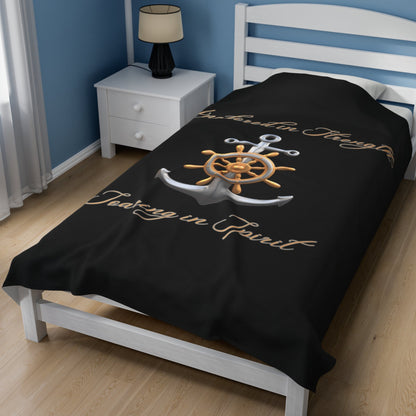 60x80 Black velveteen blanket Anchored in strength with anchor