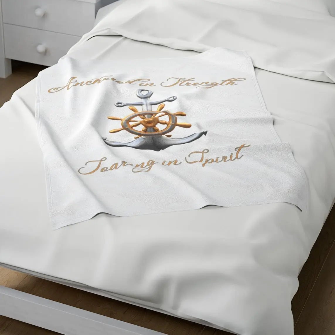 30x40 White velveteen blanket Anchored in strength with anchor