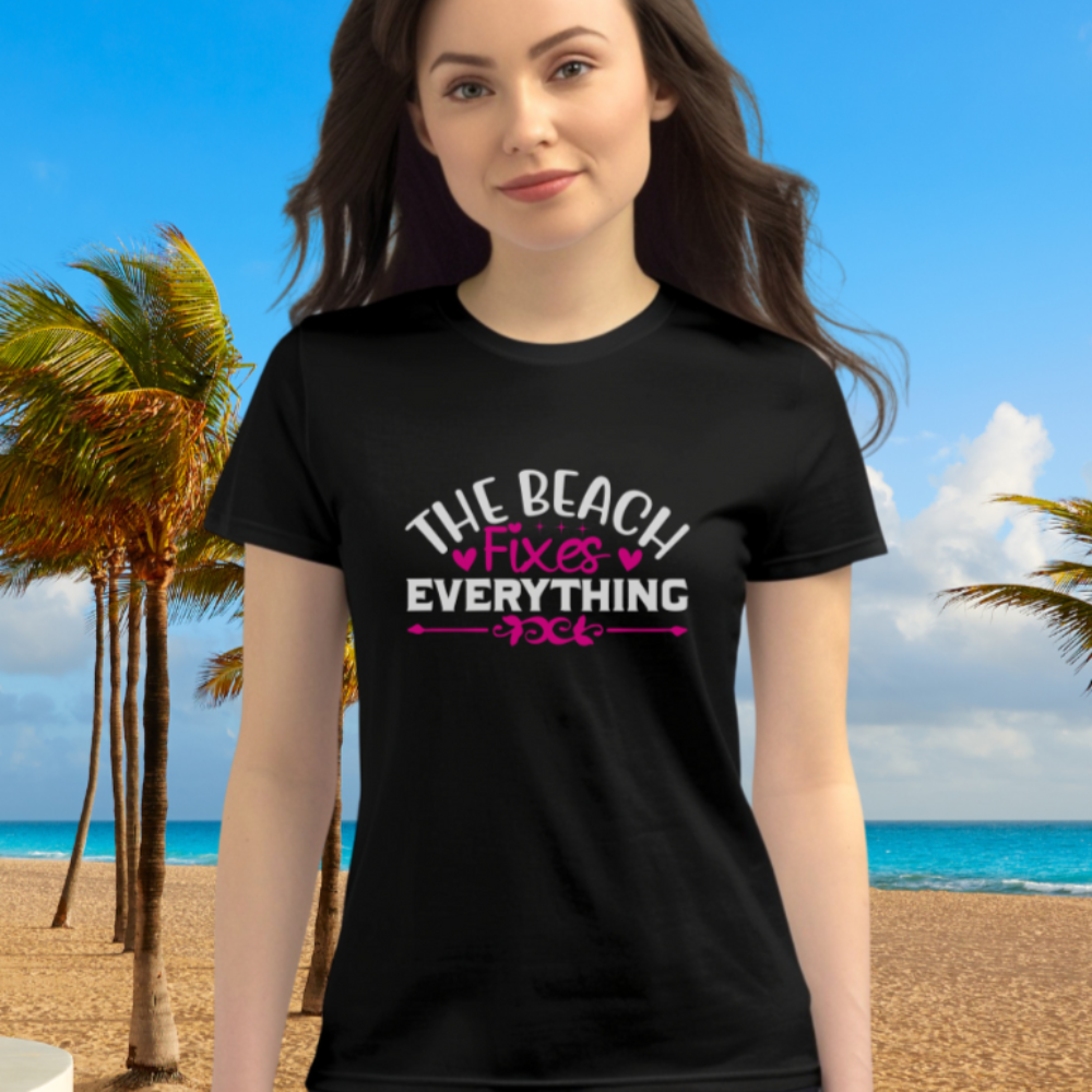 Black Tee that says The Beach Fixes Everything