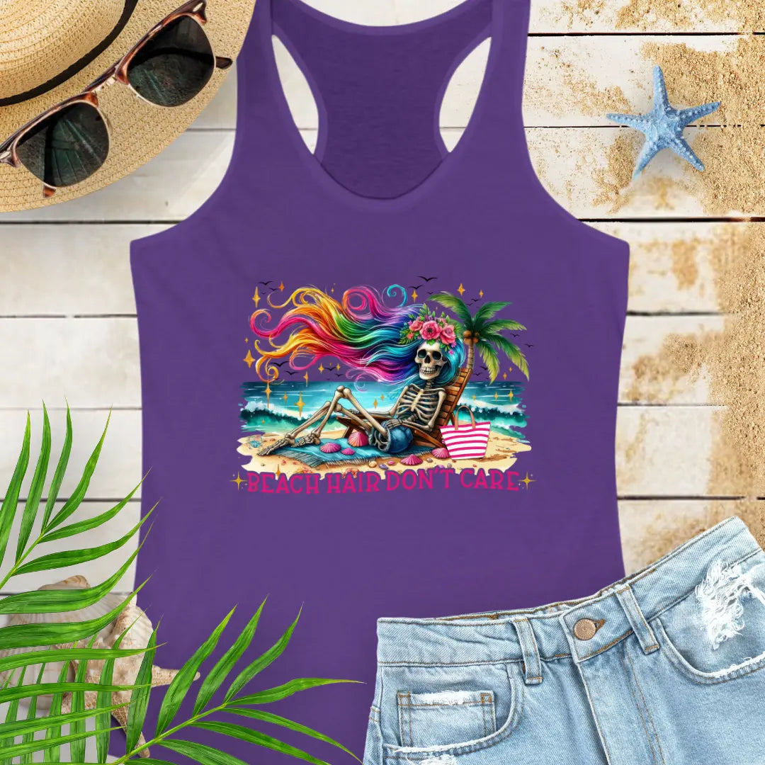 Beach Hair Don't Care Tank Top  Tank Top 2XL-Solid-Purple-Rush Everythings Beachy