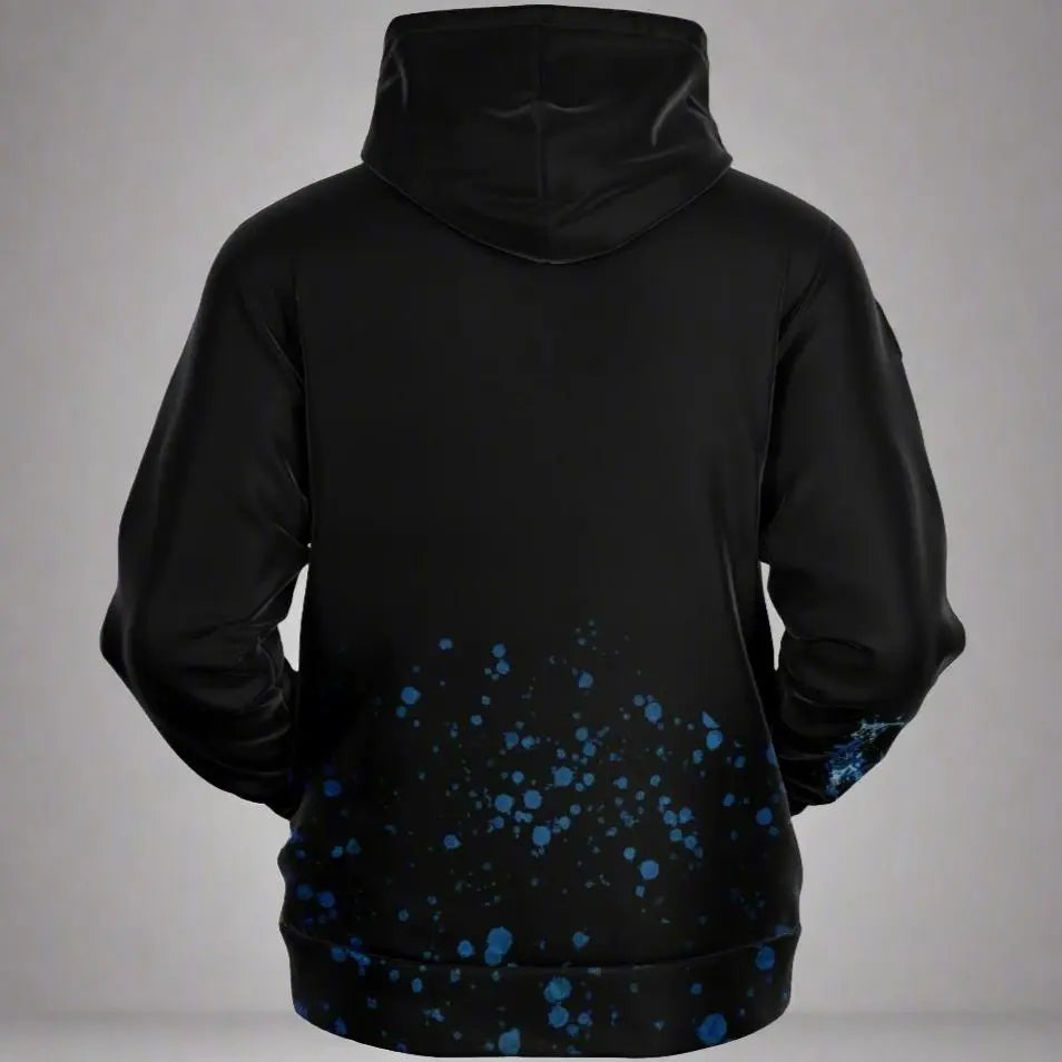Back of Black hoodie with water bubbles coming up from bottom.