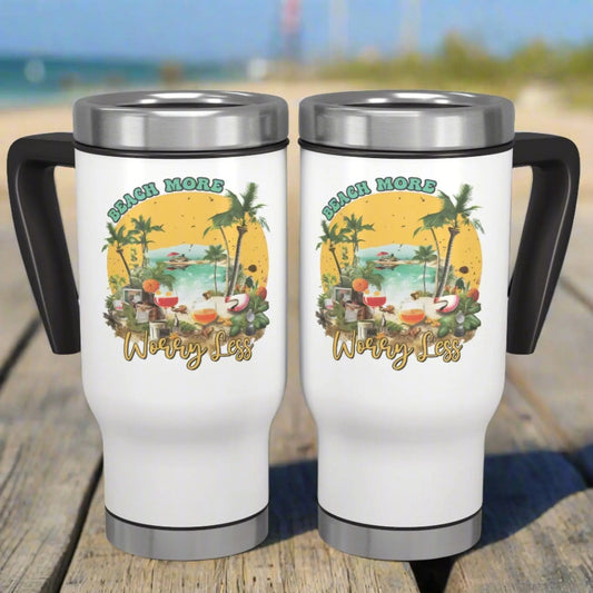 A beach more worry less with beach image Tumbler set