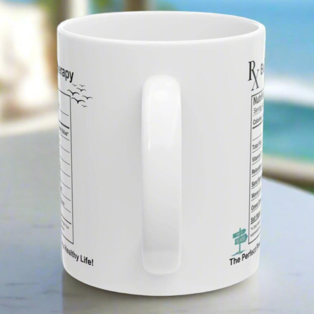 Side view of Beach Nutrition Fact white 11 oz mug