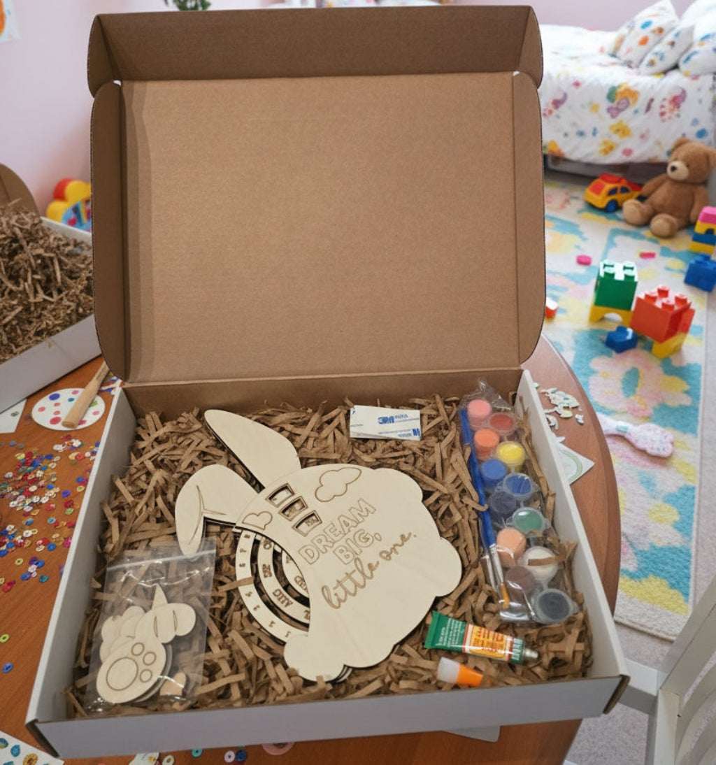 DIY bunny perpetual calendar assemble and paint kit for children.