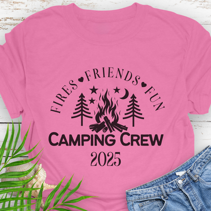 Azalea Pink Unisex Camping Crew t-shirt with outdoor adventure design – ideal for hikers and campers
