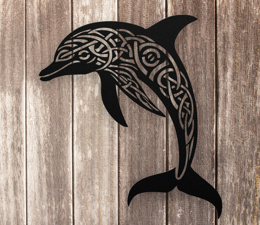 Black Celtic Dolphin metal sign