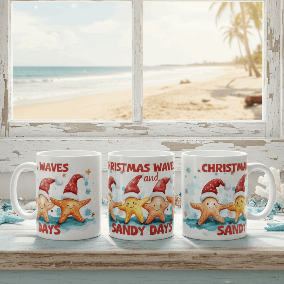 Sandy Days Christmas Mug  Mug  Everythings Beachy