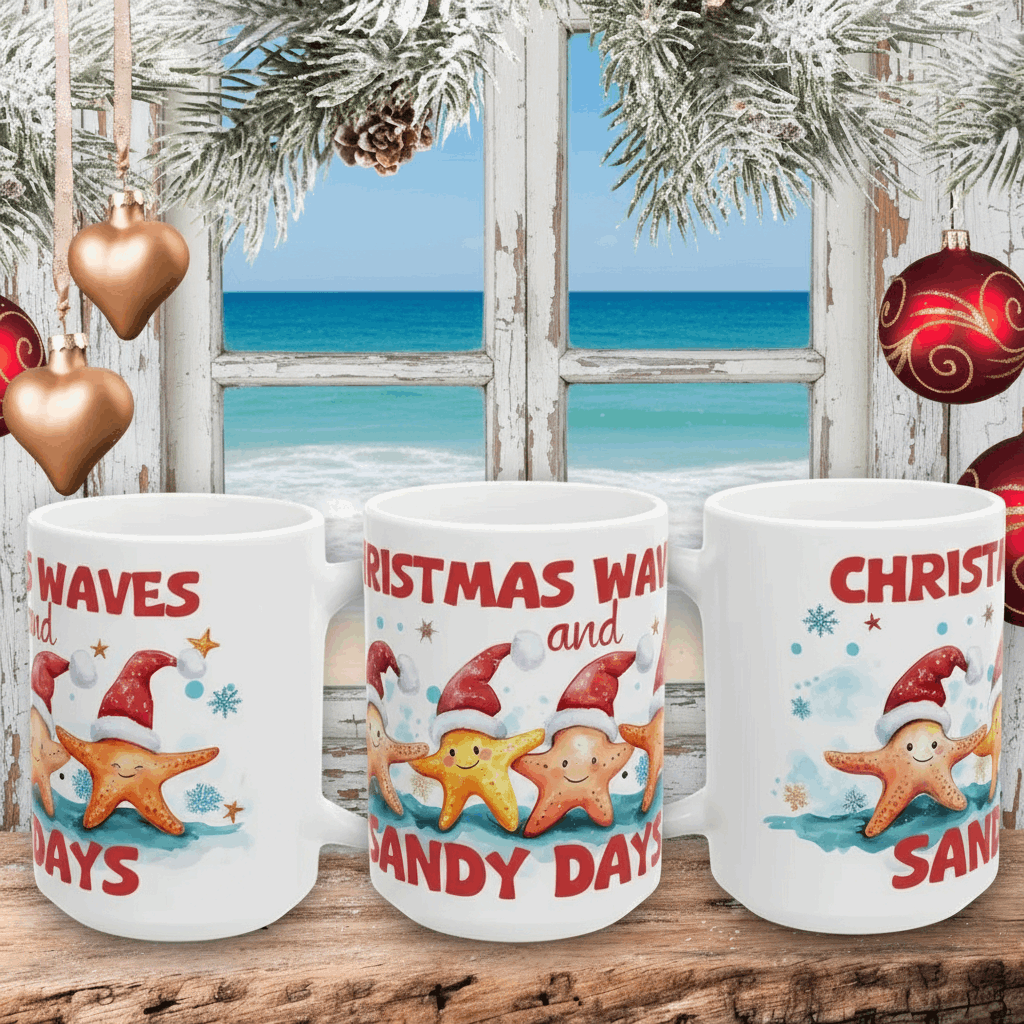 Sandy Days Christmas Mug  Mug  Everythings Beachy