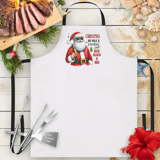 Beer Beach & BBQ Christmas Apron  Apron Black-White Everythings Beachy