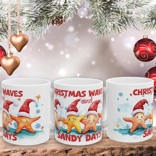Sandy Days Christmas Mug  Mug  Everythings Beachy
