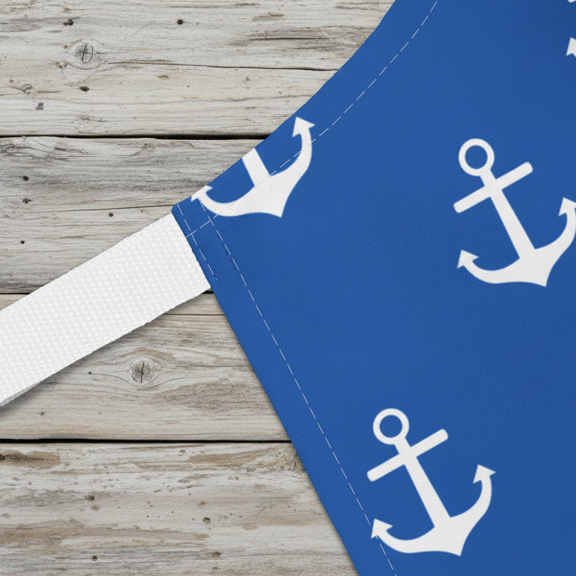 Blue fabric with white anchor patterns