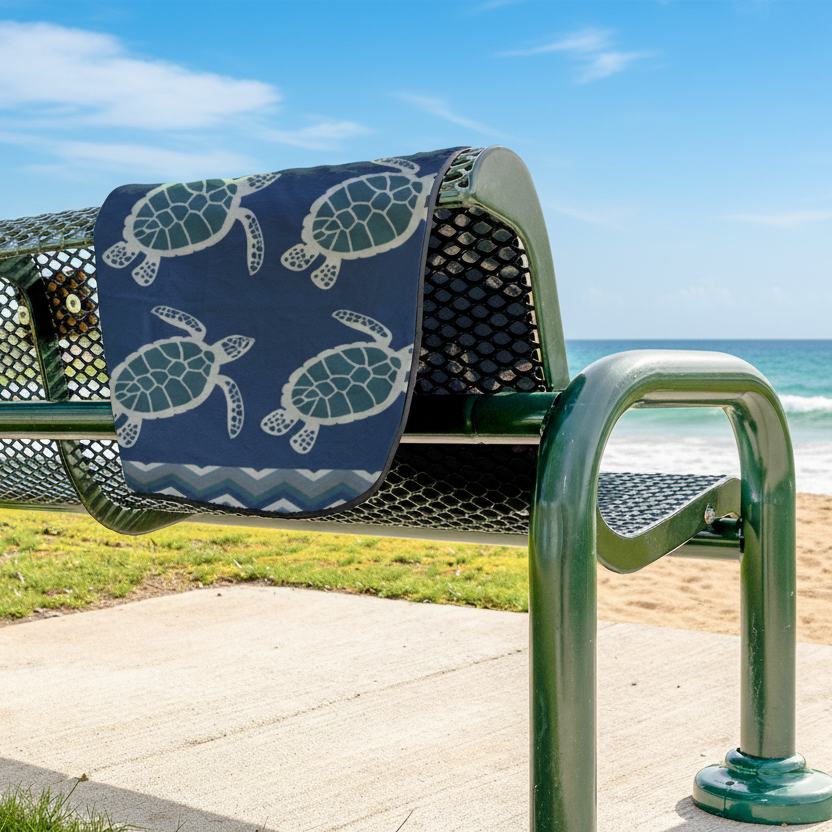 Coastal_Turtle_Chevron_Packable_Beach_Bl_StadiumBlanket_Lifestyle_Bench_
