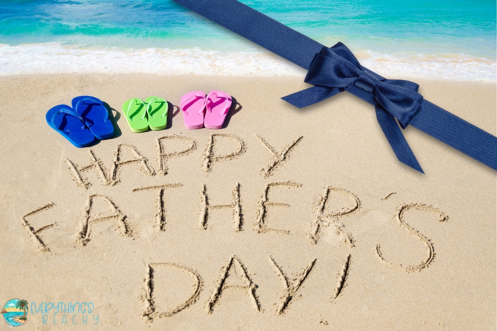 Happy Father's Day Gift Card with Beach image with Happy Father's Day written in Sand