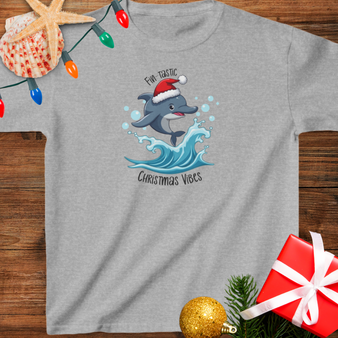 Fin-tastic Christmas Vibes Dolphin Kids Tee