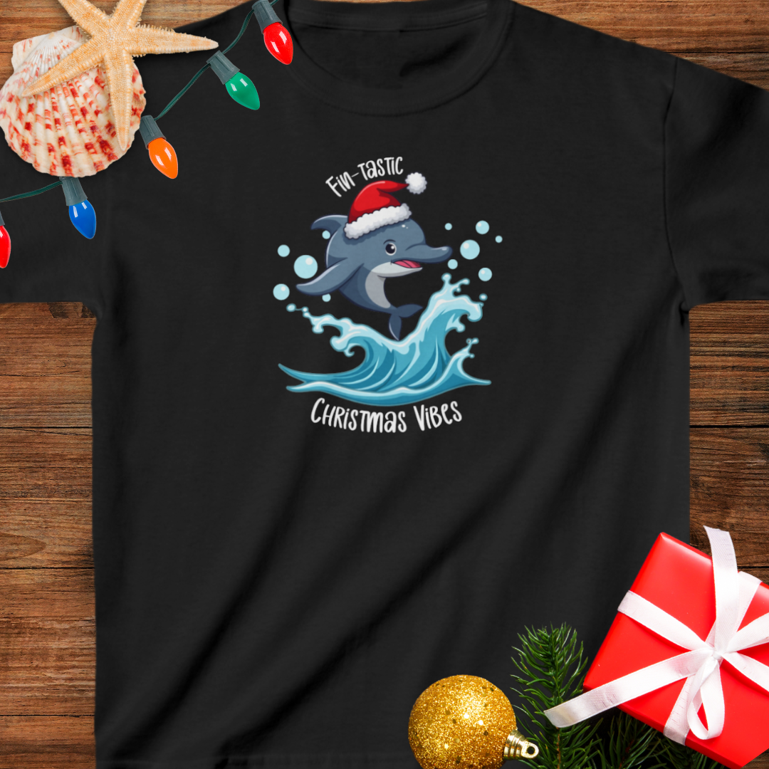 Fin-tastic Christmas Vibes Dolphin Kids Tee