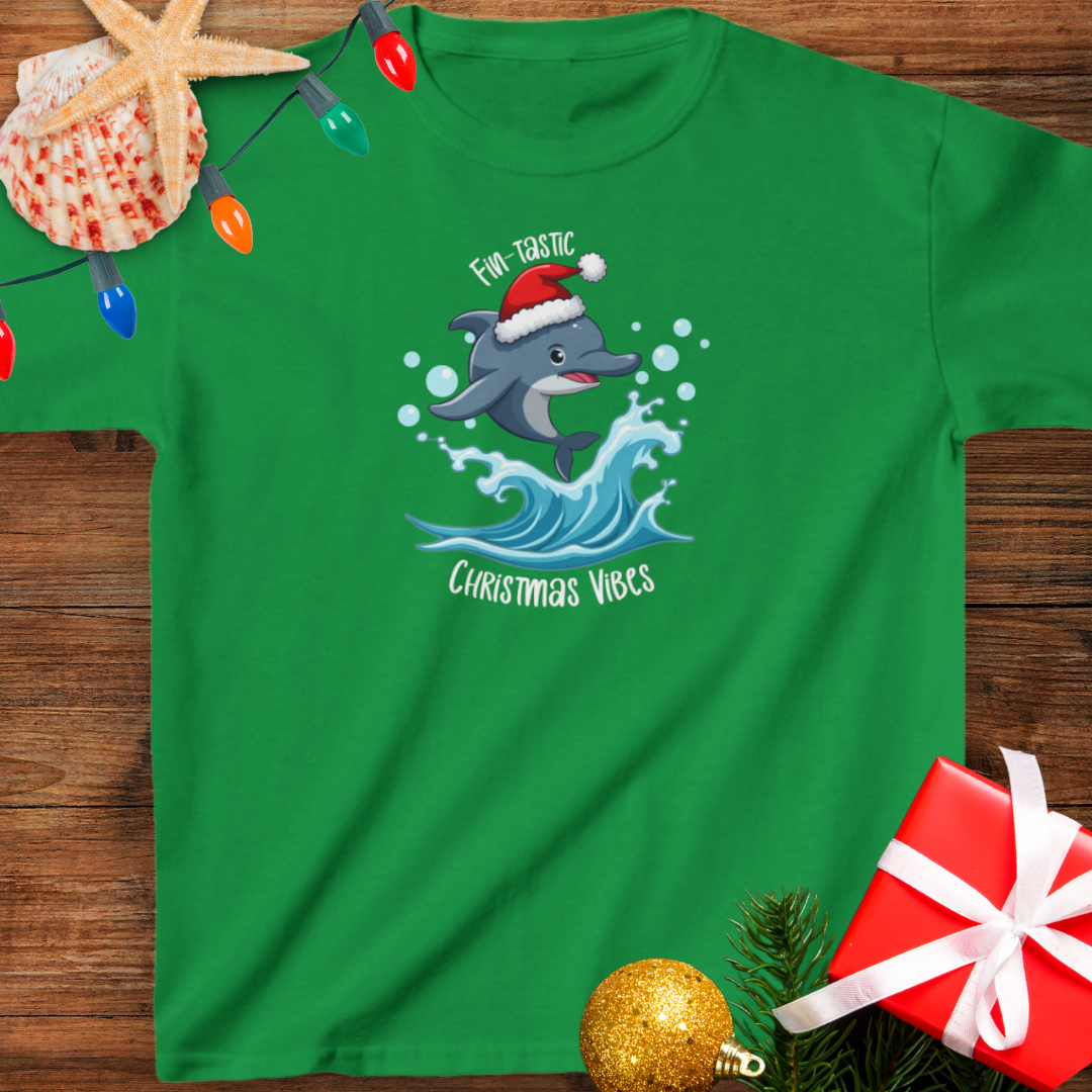 Fin-tastic Christmas Vibes Dolphin Kids Tee