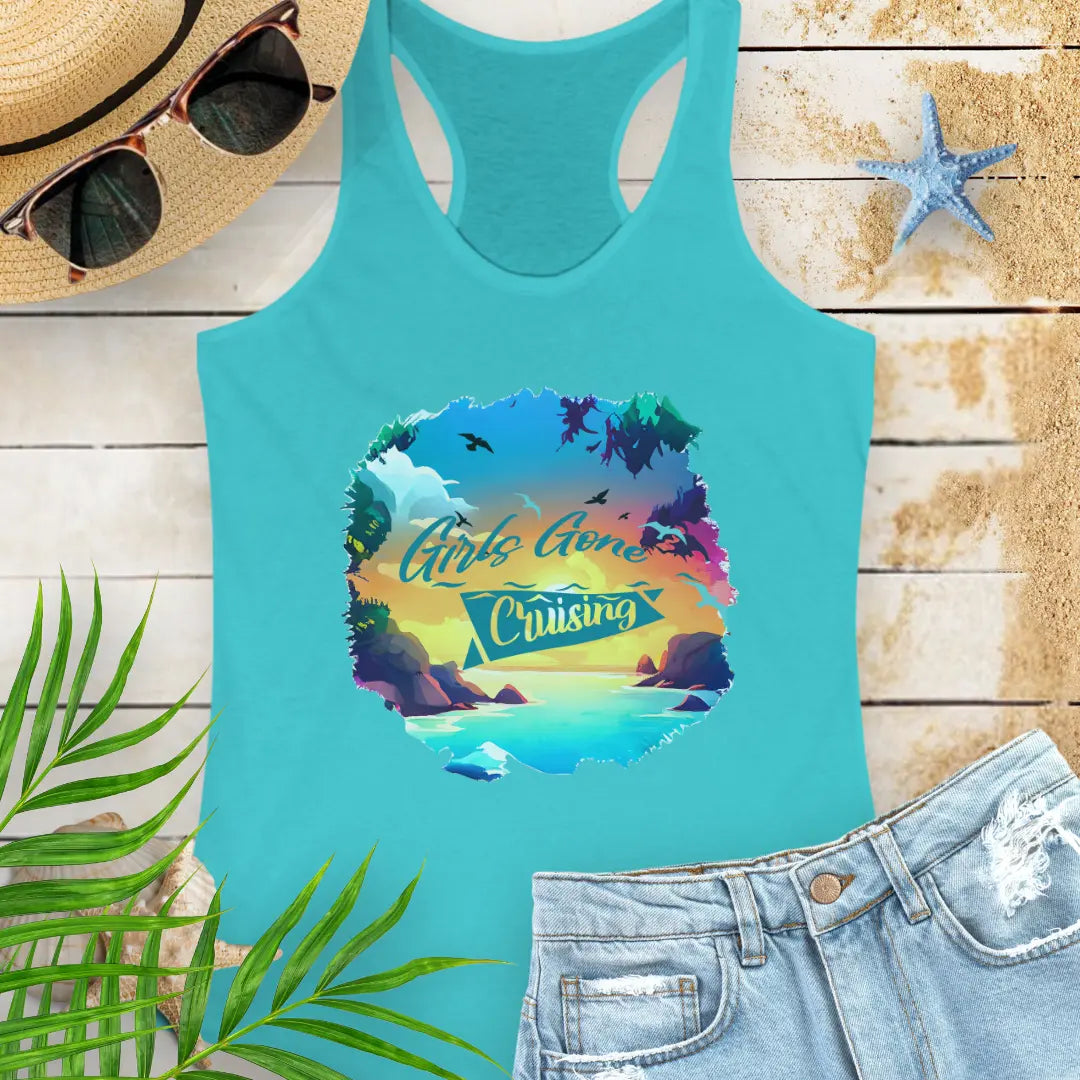 Girl's Gone Cruising Tank Top  Tank Top 2XL-Solid-Tahiti-Blue Everythings Beachy