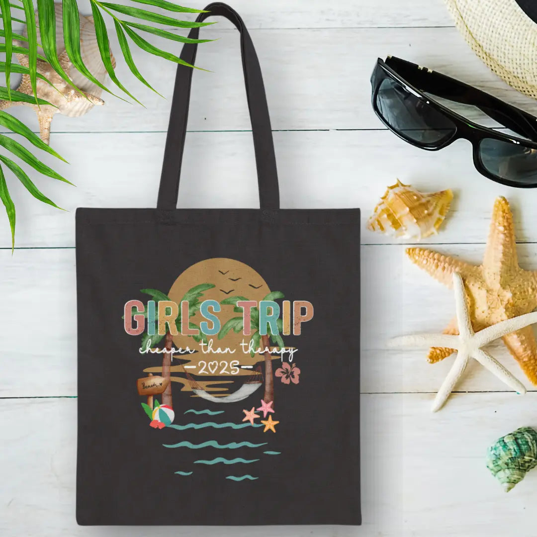 Girl's Trip Therapy 2025 Tote Bag  Bags Black-15-x-16 Everythings Beachy