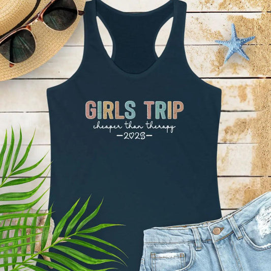 Girl's Therapy Trip 2025 Tank Top  Tank Top 2XL-Solid-Midnight-Navy Everythings Beachy