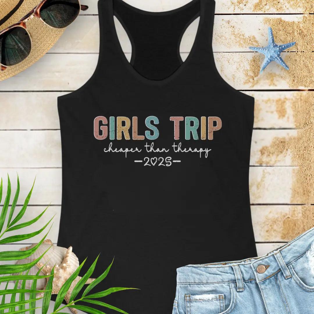 Girl's Therapy Trip 2025 Tank Top  Tank Top 2XL-Solid-Black Everythings Beachy