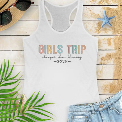 Girl's Therapy Trip 2025 Tank Top  Tank Top 2XL-Solid-White Everythings Beachy