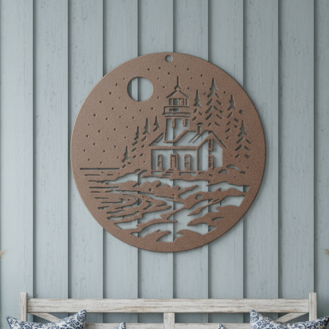 Lighthouse_Metal_Sign__Coastal_Nautic_Copper_Rustic_Hallway_Mockup.png