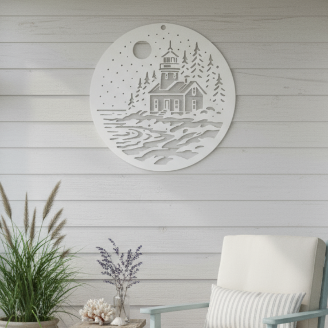 Lighthouse_Metal_Sign__Coastal_Nautic_White_Dark_Living_Room_Mockup.png