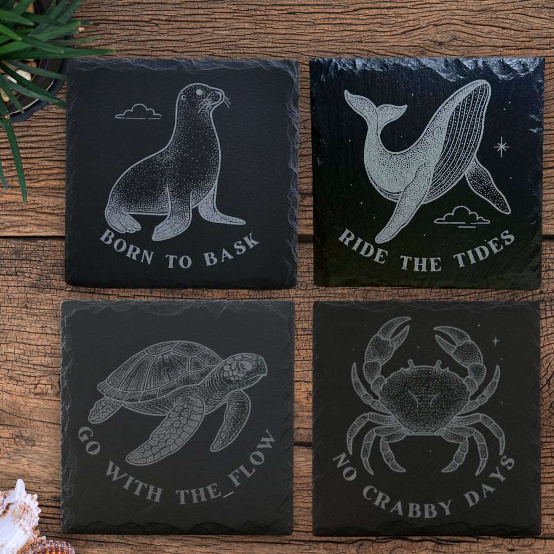 Sea Animal Engraved Coaster | 4 Pack Set