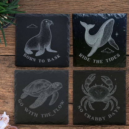 Sea Animal Engraved Coaster | 4 Pack Set