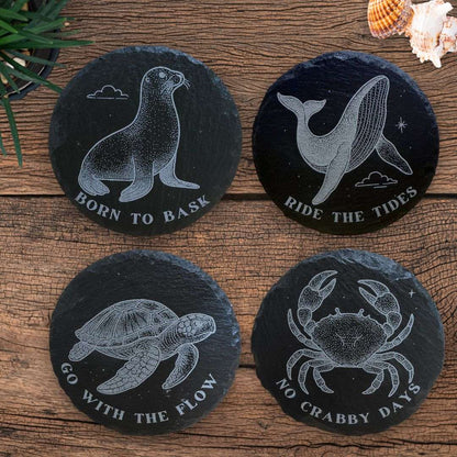 Sea Animal Engraved Coaster | 4 Pack Set