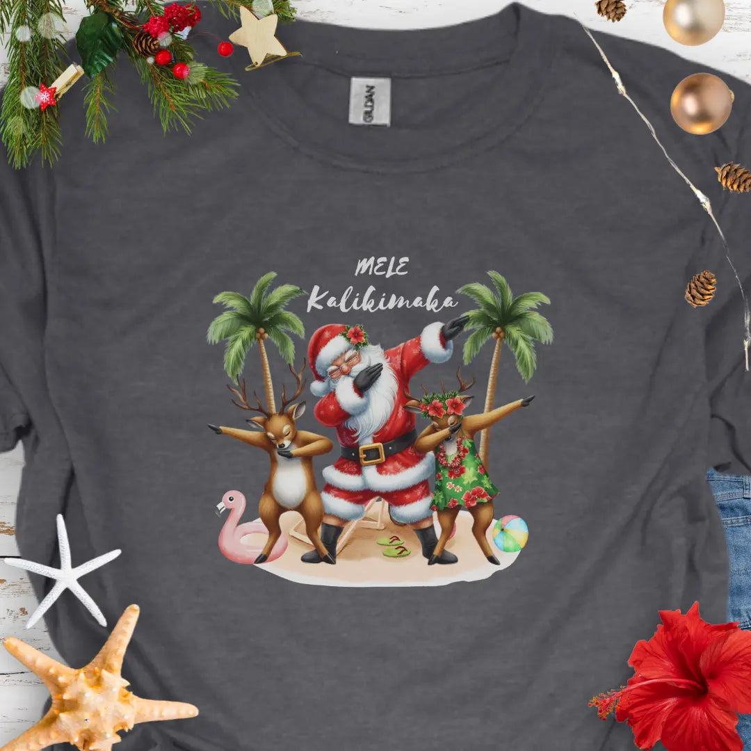 Mele Kalikimaka T-Shirt  T-Shirt Dark-Heather-5XL Everythings Beachy