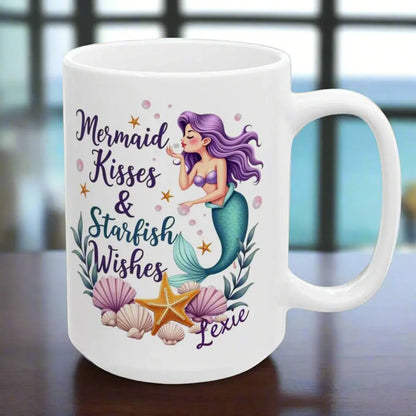 Mermaid Kisses Starfish Wishes Mug | Personalized  Personalized Mug 15oz Everythings Beachy