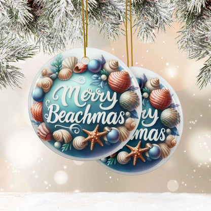 Merry Beachmas Christmas Ornaments  Ornament Circle-10-pcs Everythings Beachy