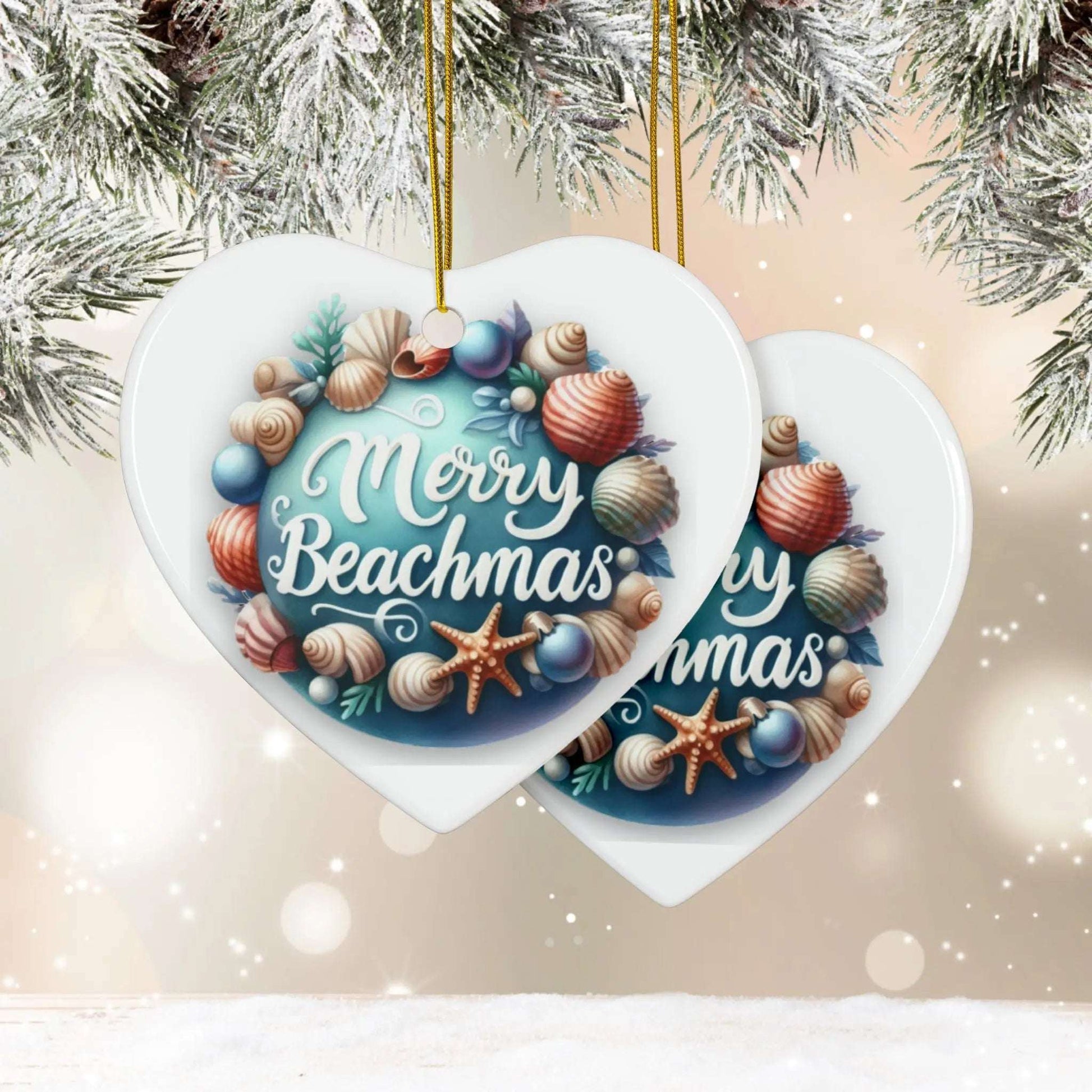 Merry Beachmas Christmas Ornaments  Ornament Heart-10-pcs Everythings Beachy