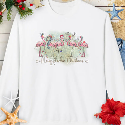 Merry Flockin' Christmas Sweatshirt  Sweatshirt White-4XL Everythings Beachy