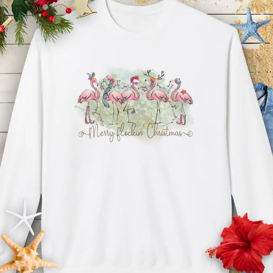 Merry Flockin' Christmas Sweatshirt  Sweatshirt White-4XL Everythings Beachy