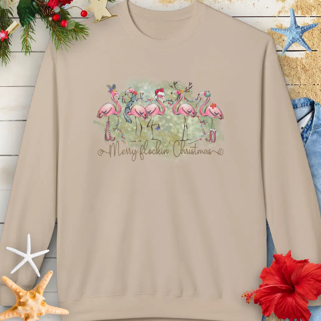 Merry Flockin' Christmas Sweatshirt  Sweatshirt Sand-4XL Everythings Beachy