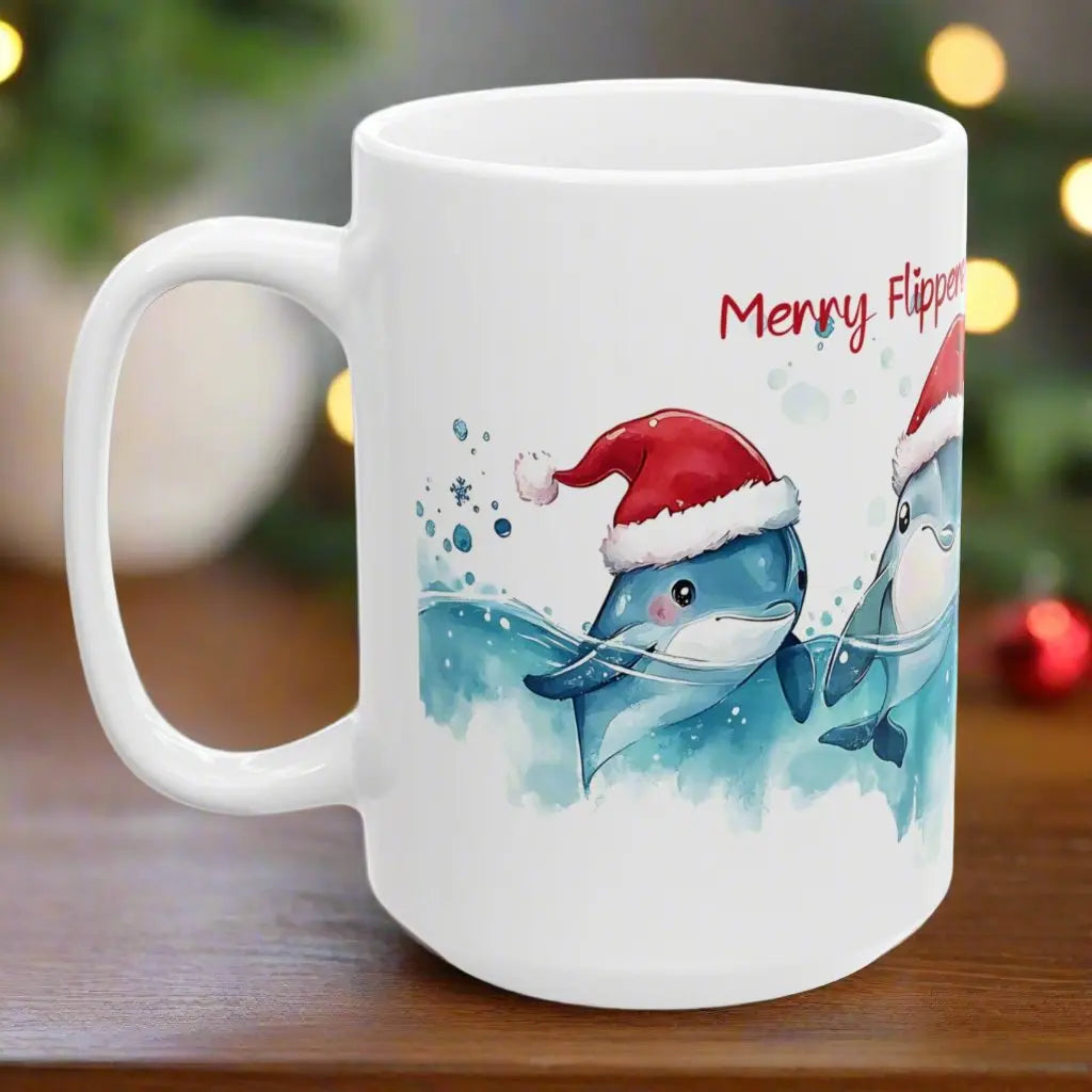 Merry Flippers Holiday Wishes Mug  Mug  Everythings Beachy