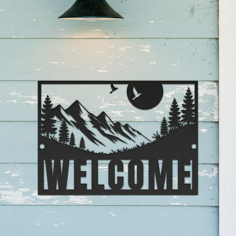 Mountain_Range_Welcome_Metal_Sign__Ru_Black_Brick_Entrance_Mockup.png