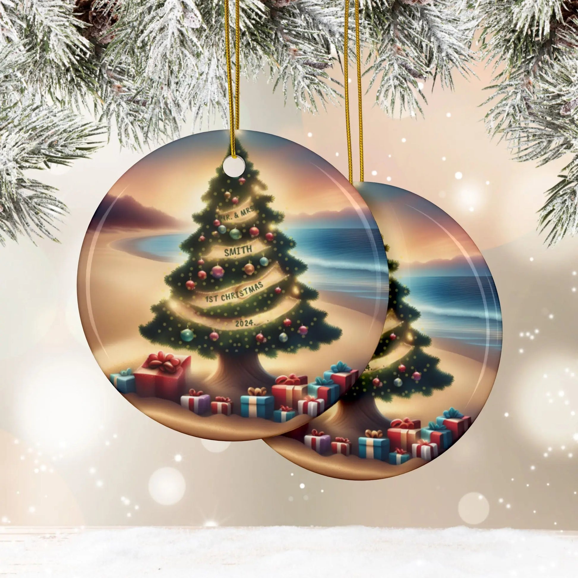 Mr & Mrs First Christmas Ceramic Ornament | Personalized  Ornament Circle-10-pcs-One-size Everythings Beachy