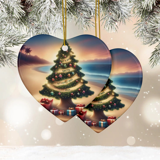 Mr & Mrs First Christmas Ceramic Ornament | Personalized  Ornament Heart-10-pcs-One-size Everythings Beachy