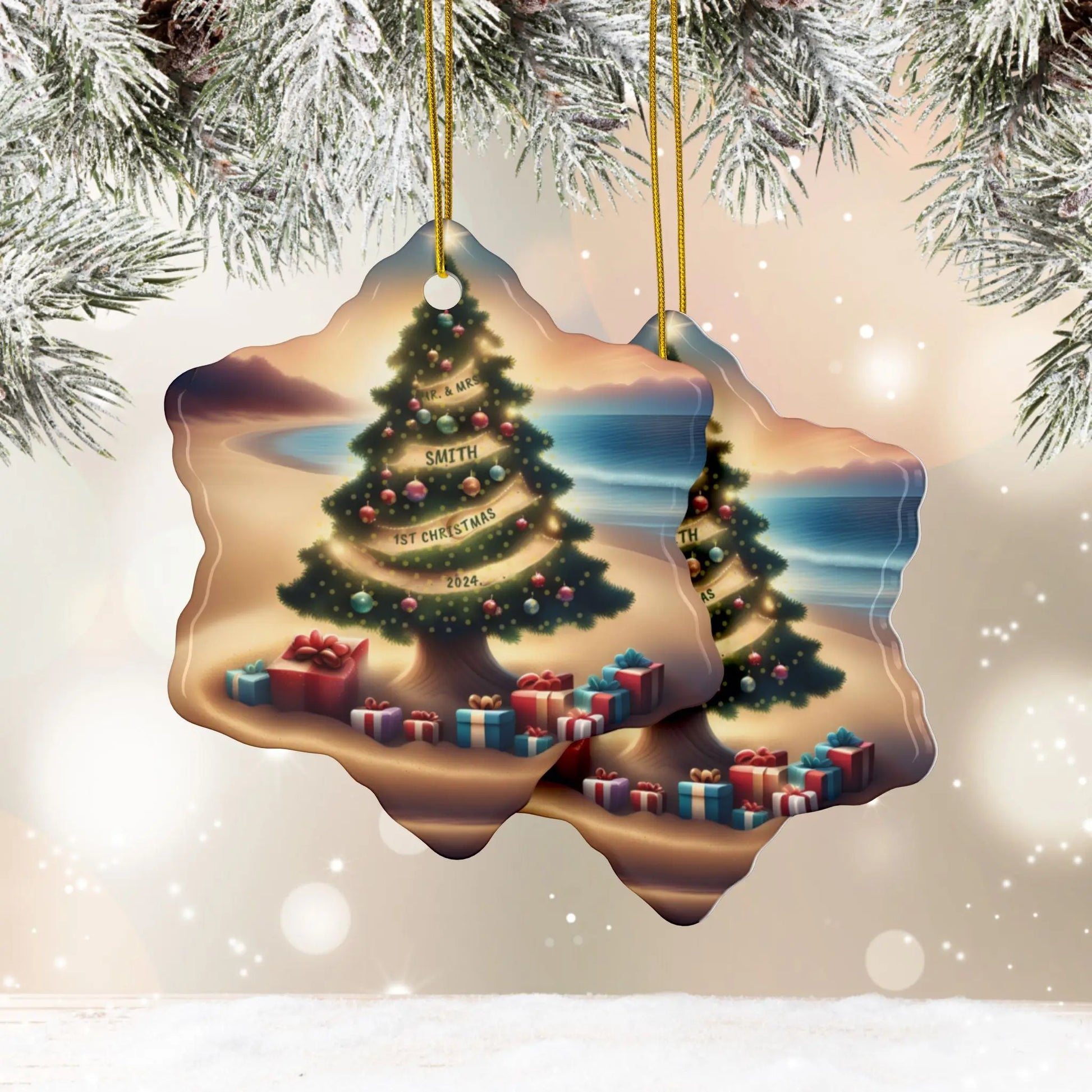 Mr & Mrs First Christmas Ceramic Ornament | Personalized  Ornament Snowflake-10-pcs-One-size Everythings Beachy