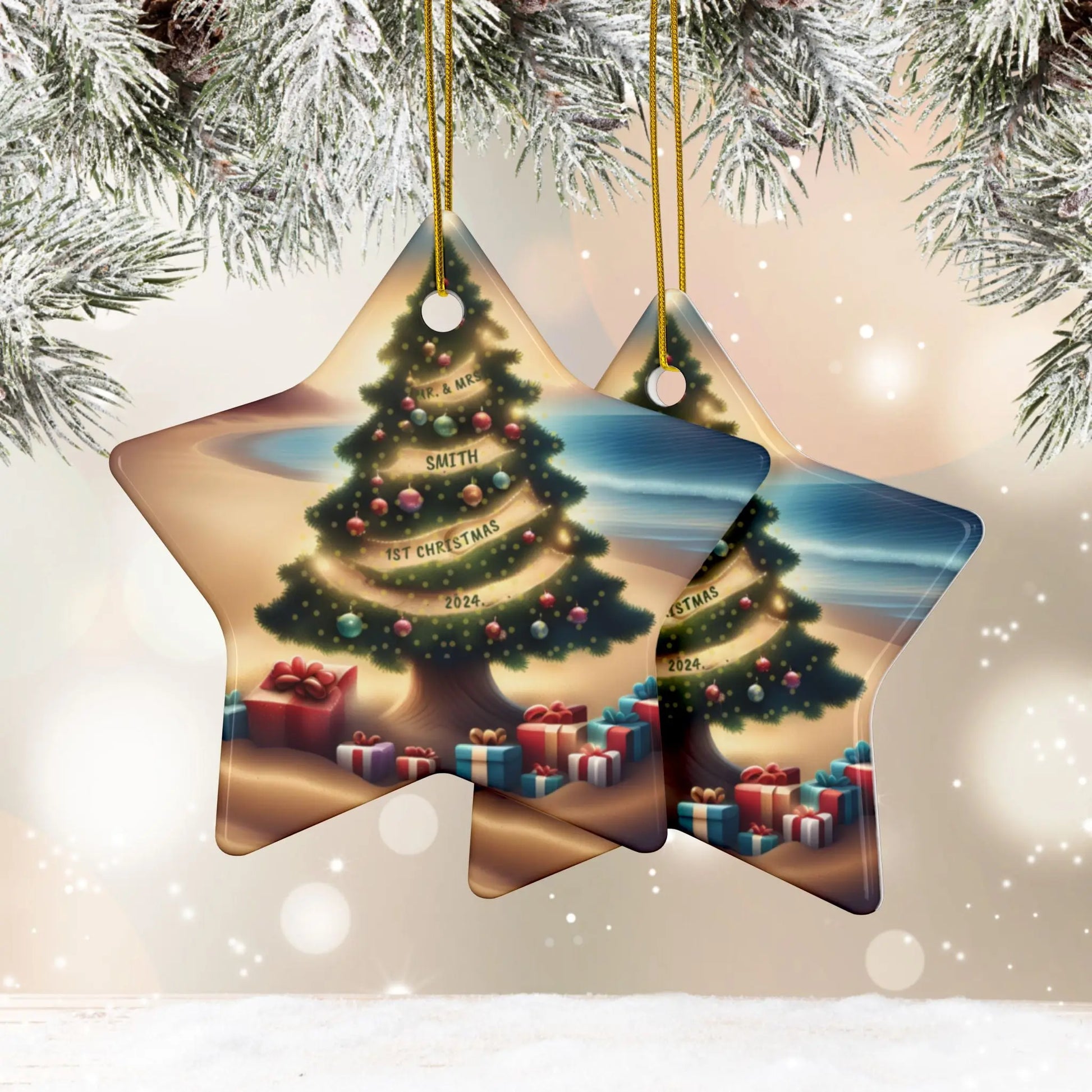 Mr & Mrs First Christmas Ceramic Ornament | Personalized  Ornament Star-10-pcs-One-size Everythings Beachy