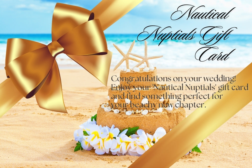 Wedding Gift Card with beach picture and gold ribbon