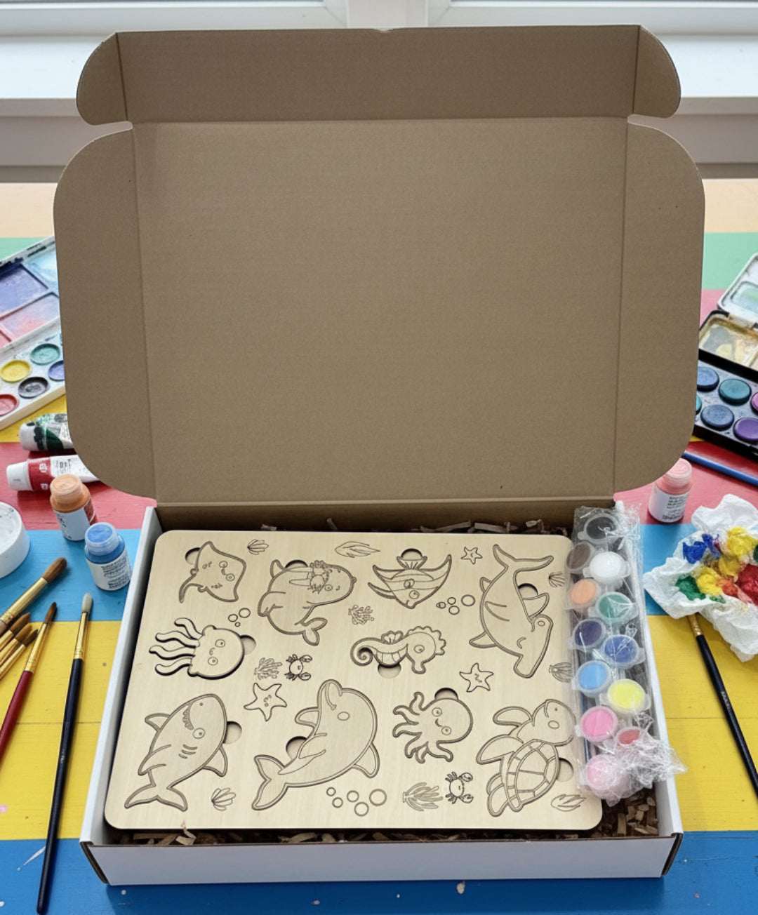 Ocean Animals Wooden Puzzle & Paint Kit